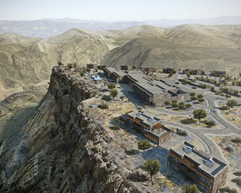 Aerial CGI of the Alila Jabal Akhdar resort